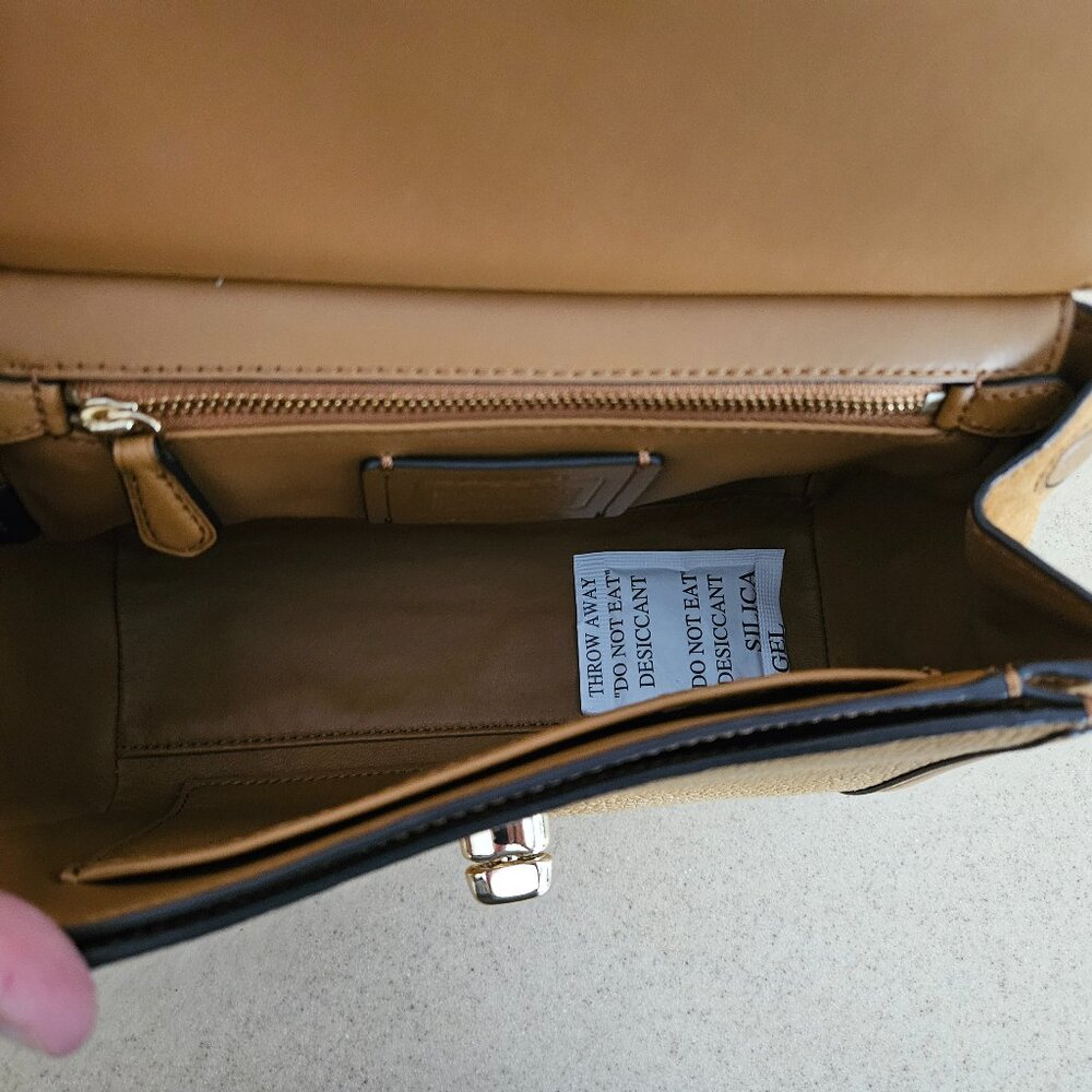 RARE NWOT COACH PEBBLED LEATHER SUEDE TAN TURNLOCK SHOULDER HANDBAG BAG TOTE - Picture 11 of 16